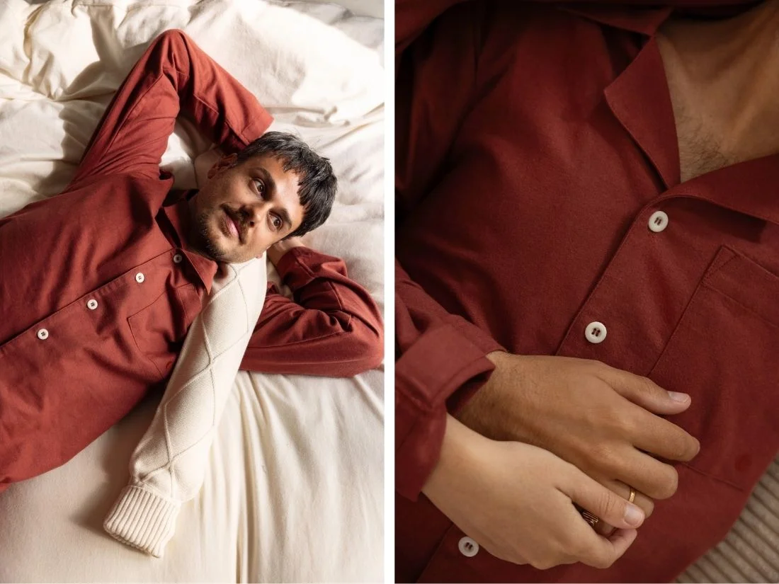 Zgornji del moške pižame iz eko flanele, rdeča