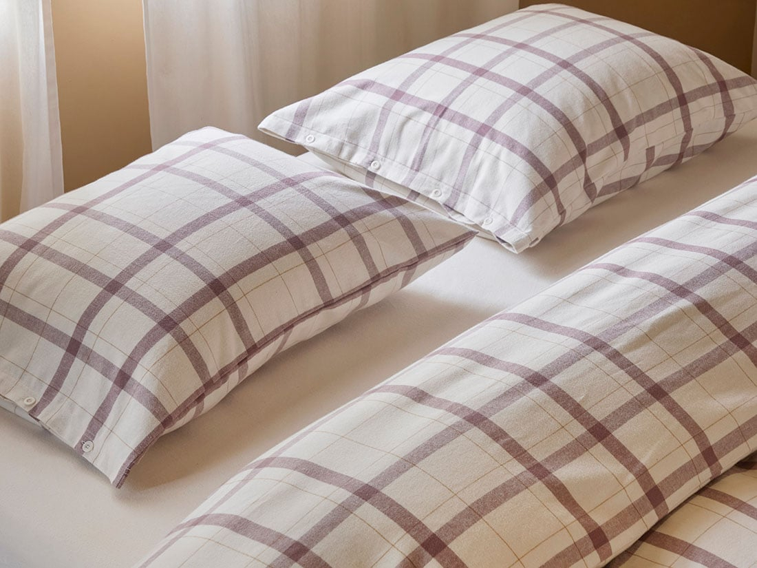 Posteljnina flanela mauve karo, razl.dim.