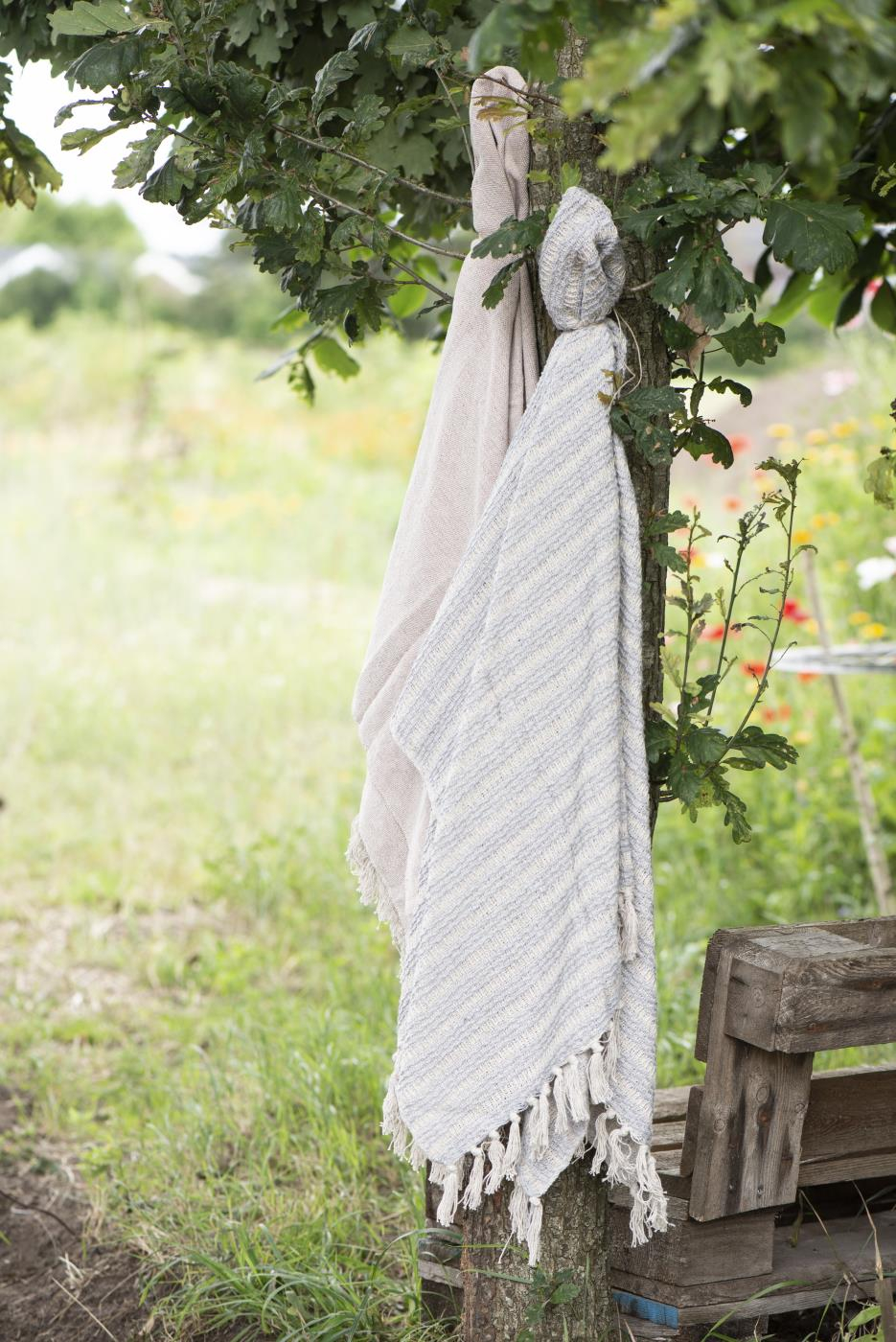 Deka 100% bombaž sv.modra črte 130x160