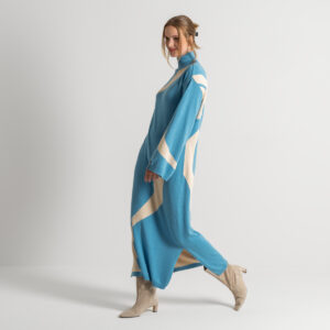 Ženska obleka Eela 80% ekološki bombaž, 20% volna MODRA/NATUR