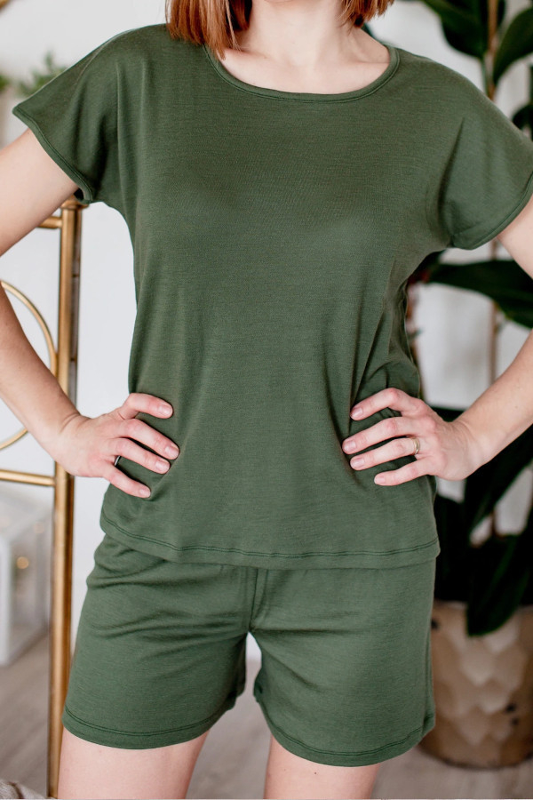 Ženska pižama KR iz 100% volne KHAKI ZELENA od XS do XXL Ženska pižama KR iz 100% volne KHAKI ZELENA od XS do XXL